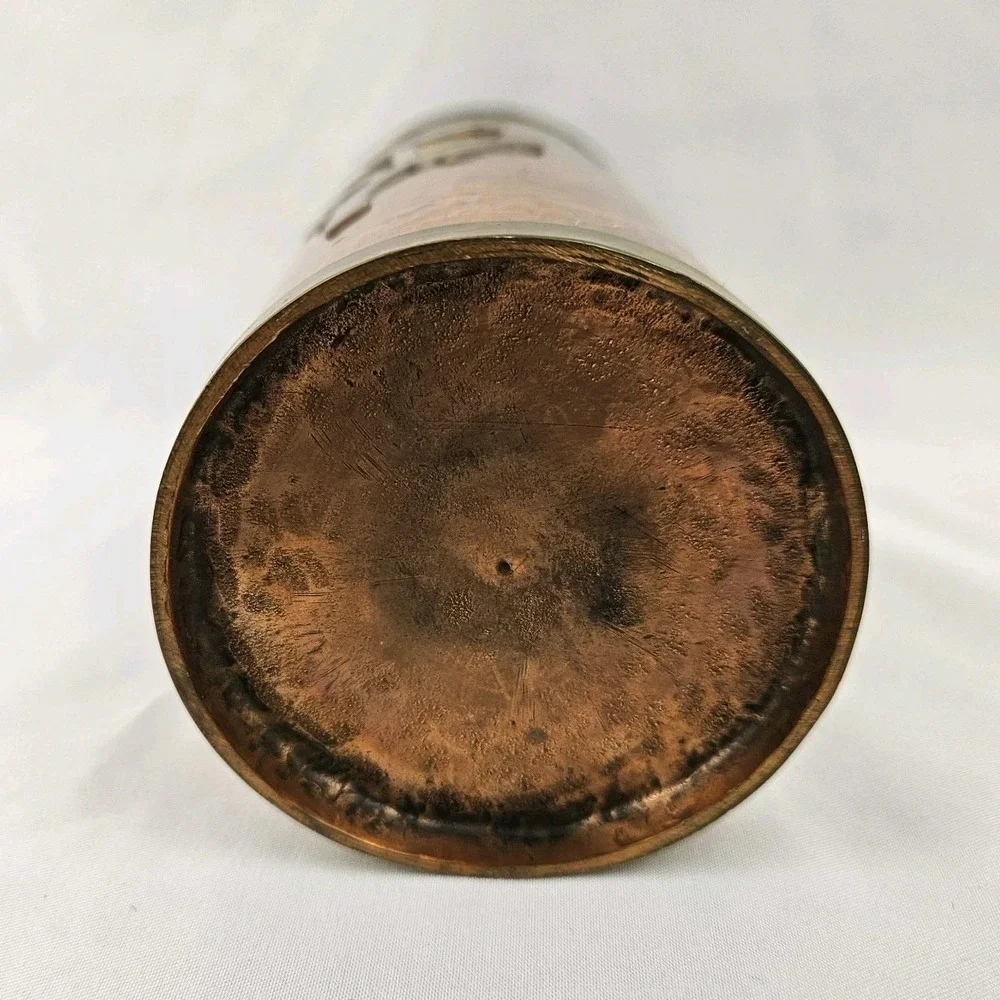 Hammered Copper Vase Applied Brass Flower Vintage Folk Art Arts & Crafts